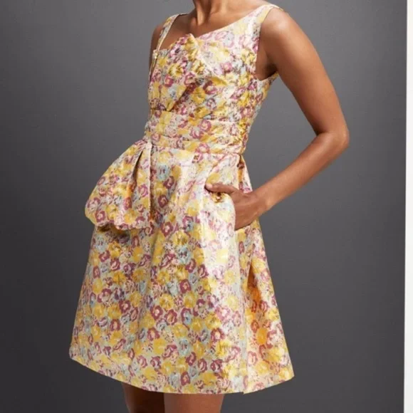 Zac Posen x Target | Floral Brocade Mini Tea Dress Oversized Bow Metallic 18W - Picture 3 of 11
